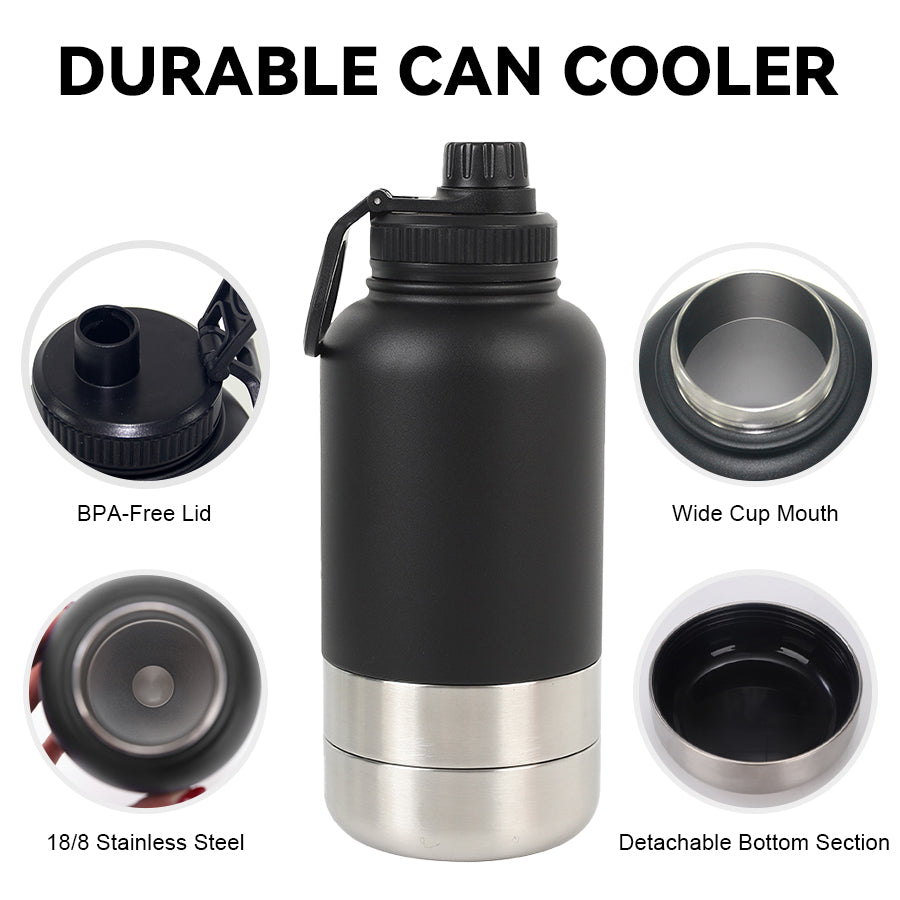 Black Stainless Steel Dog Bottle with Double Insulated Compartments