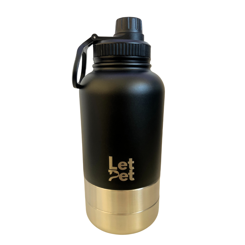 Black Stainless Steel Dog Bottle with Double Insulated Compartments