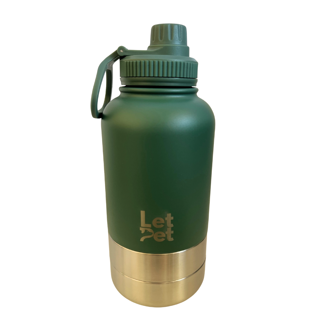 Green Stainless Steel Dog Bottle with Double Insulated Compartments