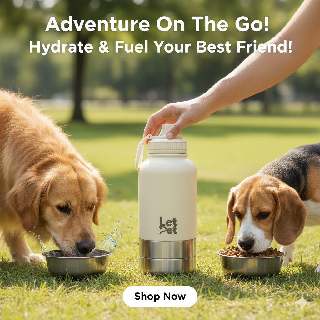 3-in-1 Stainless Steel Dog Bottle with Double Insulated Compartments - Customise it with a Pet Name Option