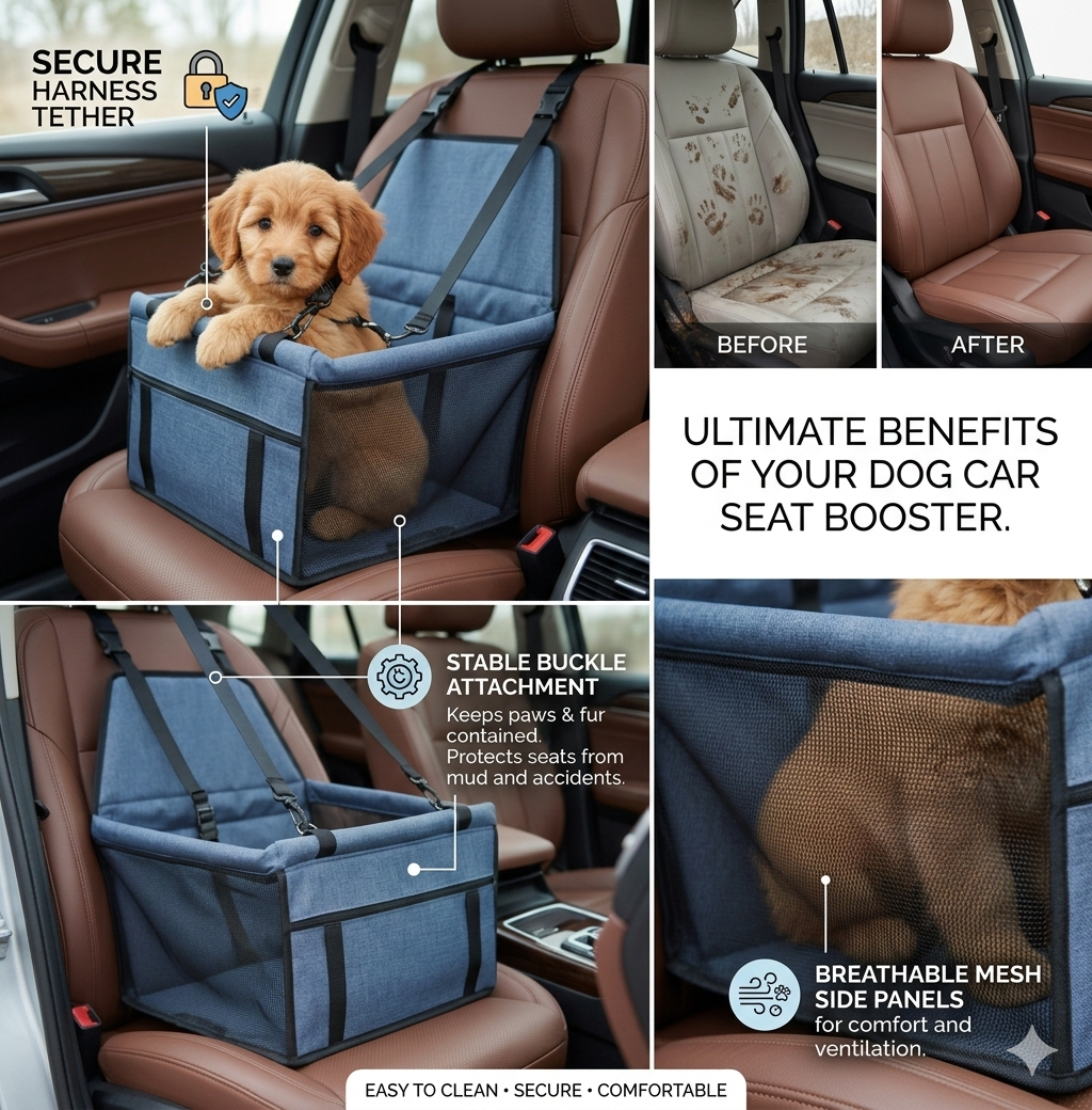 High-Quality Dog Car Booster Seat - Your Dog Secure & Your Car Spotless