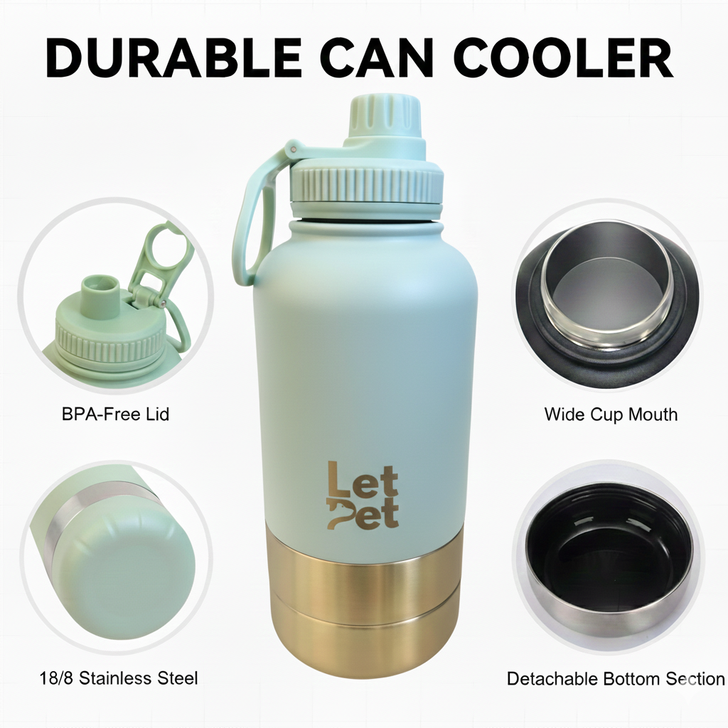Blue Stainless Steel Dog Bottle with Double Insulated Compartments