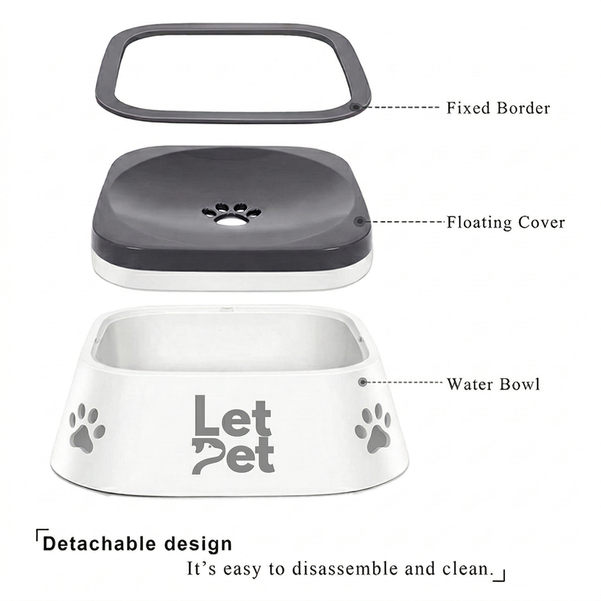 Splash Proof Pet Water Bowl 1.5 L with Anti-Slip Bottom