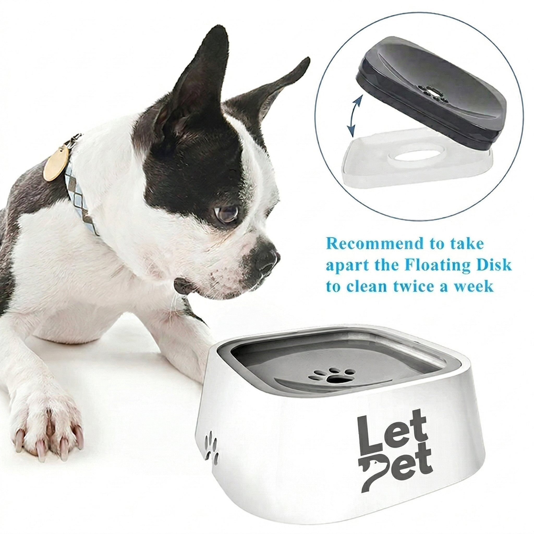 Anti Splash & Spill Pet Water Bowl 1.5 L with Anti-Slip Bottom