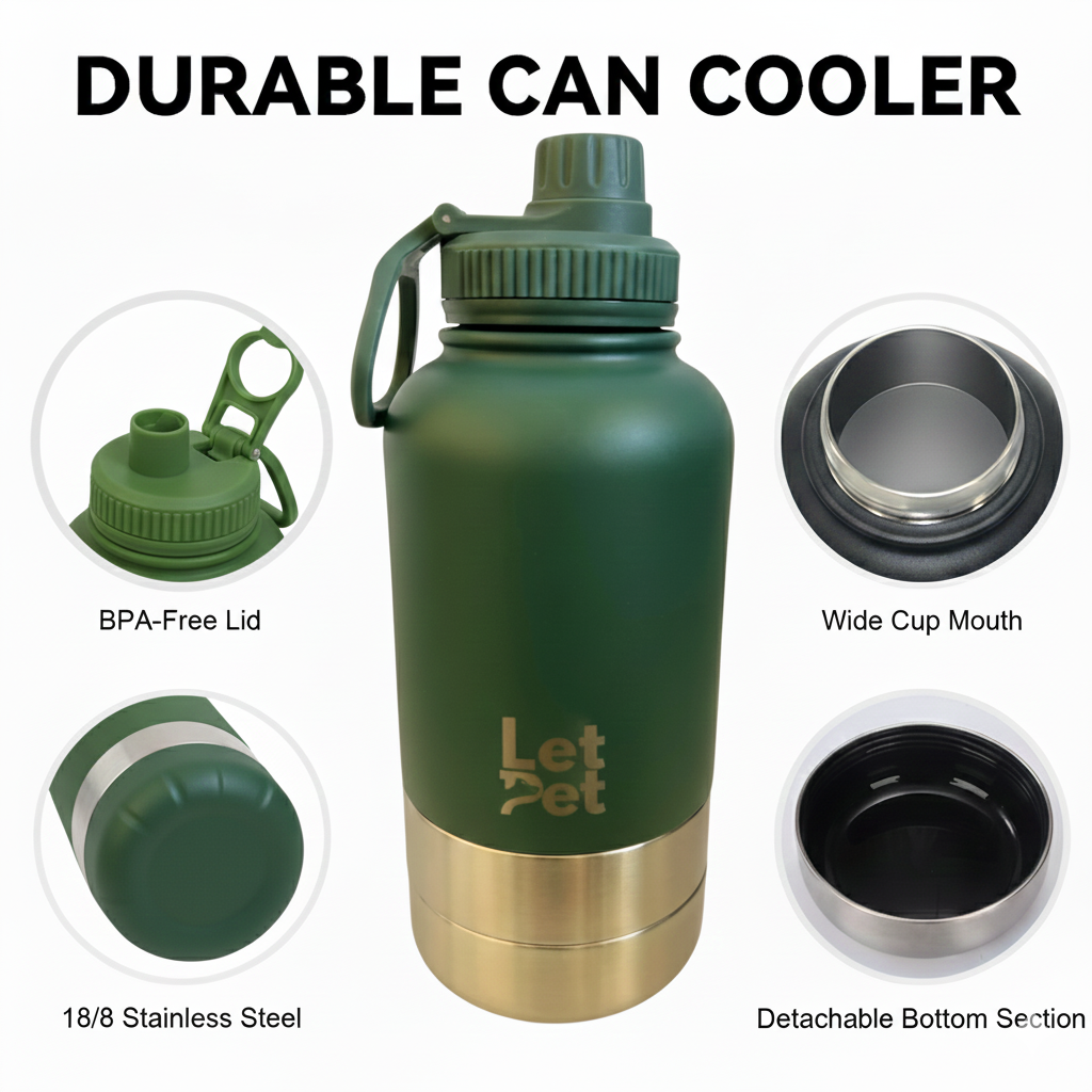 Green Stainless Steel Dog Bottle with Double Insulated Compartments