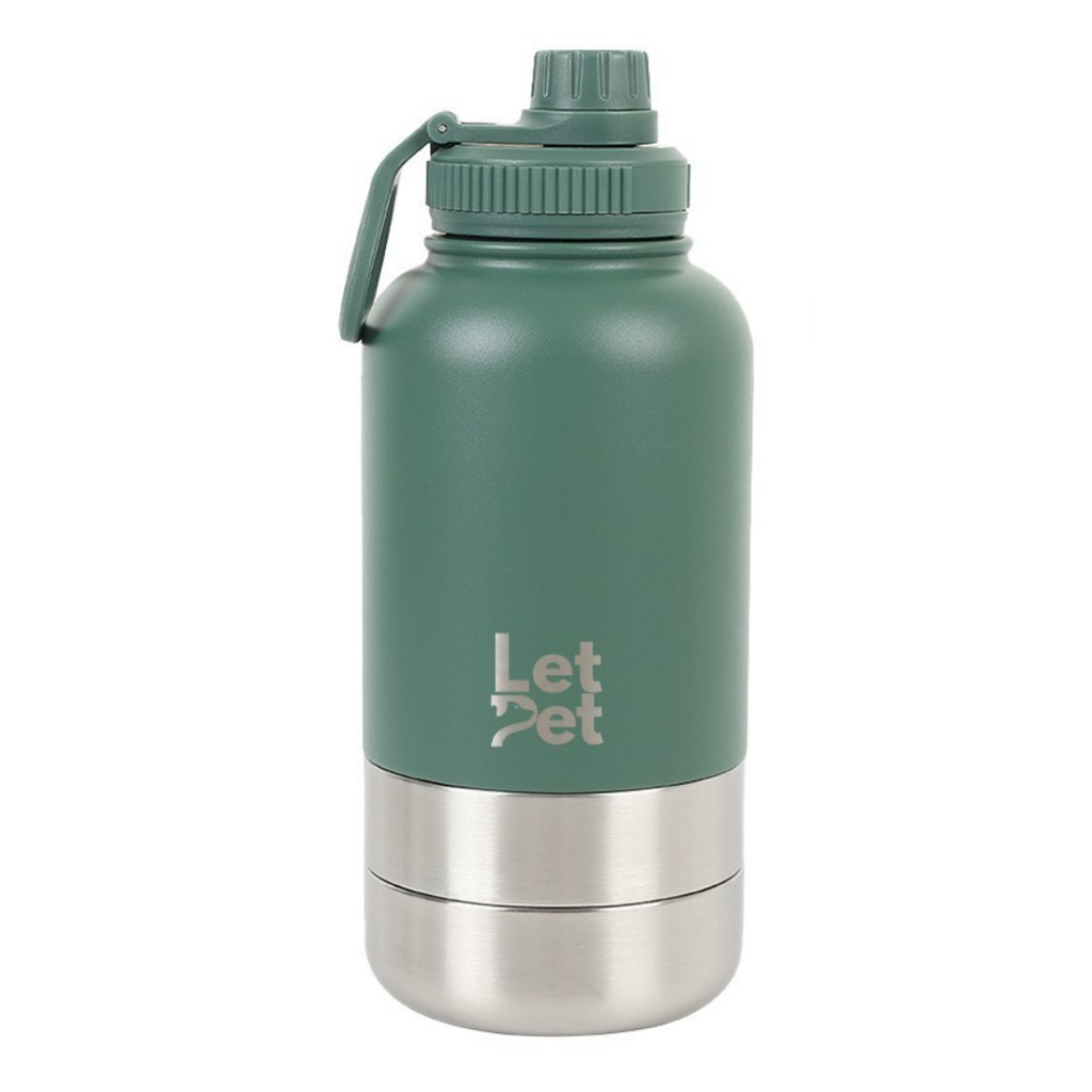Green Stainless Steel Dog Bottle with Double Insulated Compartments