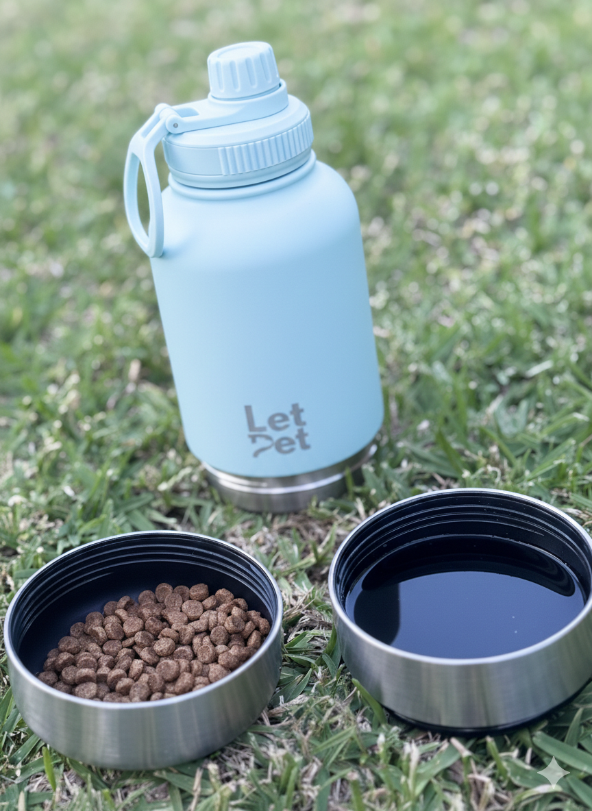 Blue Stainless Steel Dog Bottle with Double Insulated Compartments