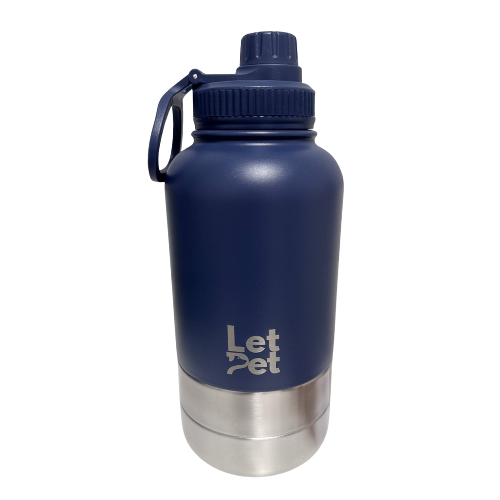 Navy Blue Stainless Steel Dog Bottle with Double Insulated Compartments