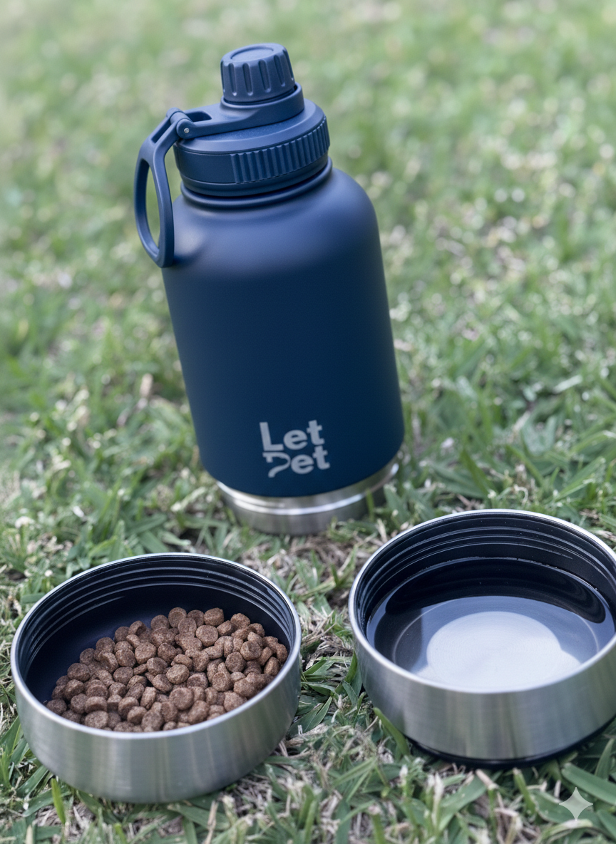Navy Blue Stainless Steel Dog Bottle with Double Insulated Compartments