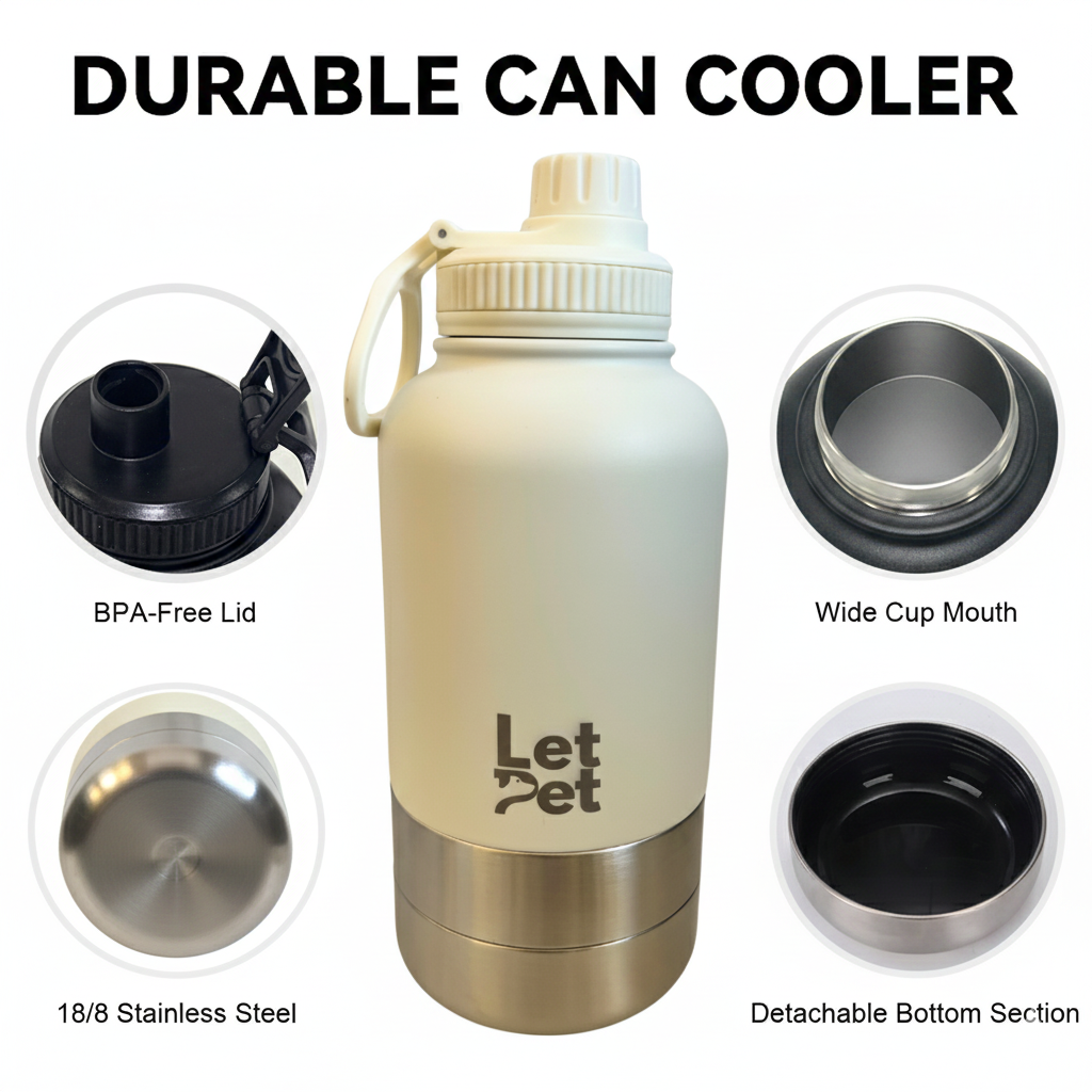 Off-White Stainless Steel Dog Bottle with Double Insulated Compartments