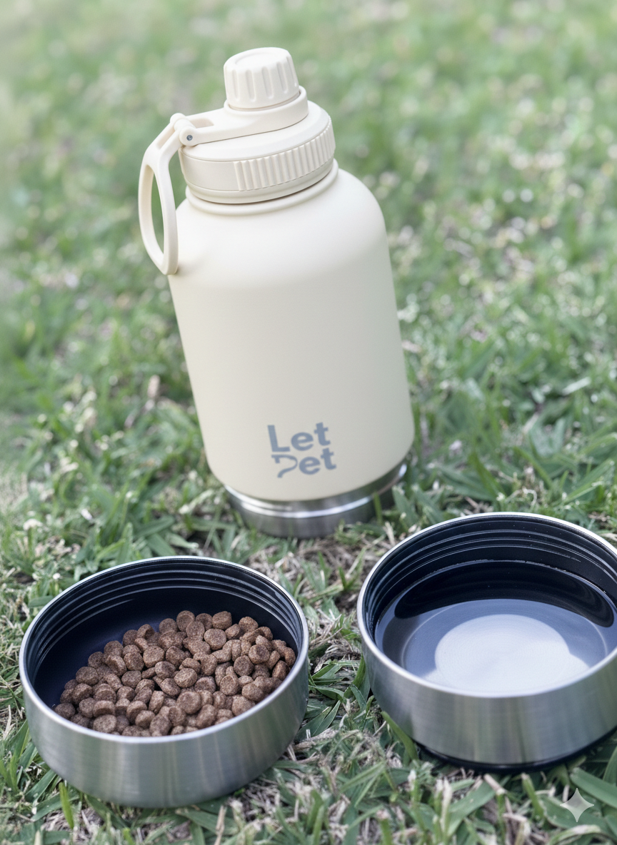3-in-1 Stainless Steel Dog Bottle with Double Insulated Compartments - Customise it with a Pet Name Option