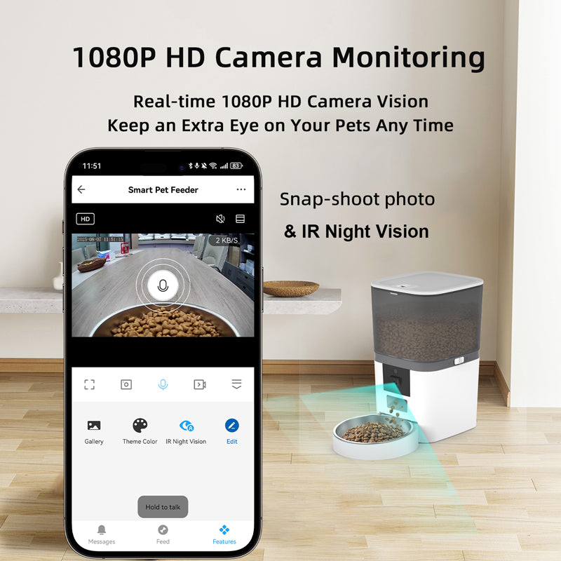 6L Automatic Pet Feeder With Camera Real-time HD Video & Voice Interaction + Stainless Steel Bowl