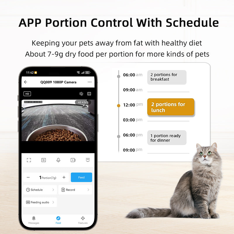 6L Automatic Pet Feeder With Camera Real-time HD Video & Voice Interaction + Stainless Steel Bowl