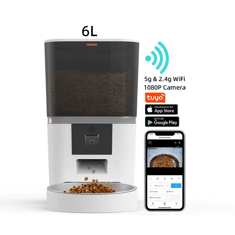 6L Automatic Pet Feeder With Camera Real-time HD Video & Voice Interaction + Stainless Steel Bowl