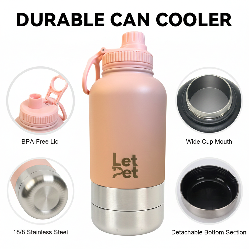 Pink Stainless Steel Dog Bottle with Double Insulated Compartments