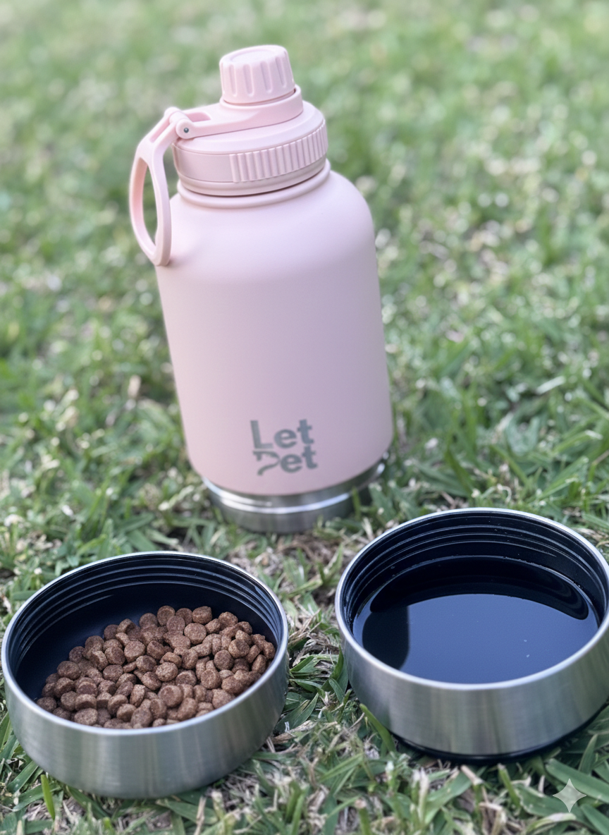 3-in-1 Stainless Steel Dog Bottle with Double Insulated Compartments - Customise it with a Pet Name Option