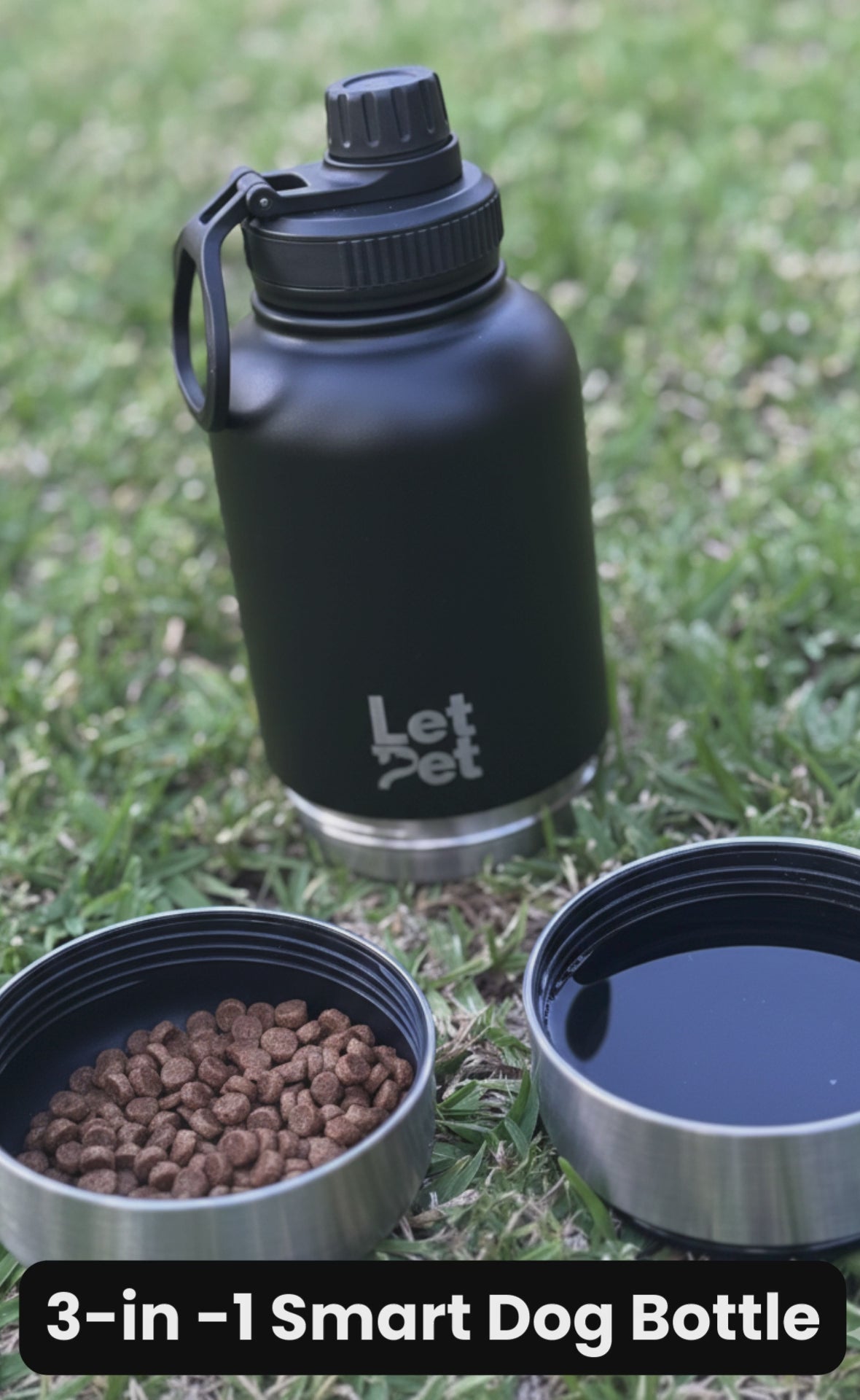 3-in-1 Stainless Steel Dog Bottle with Double Insulated Compartments - Customise it with a Pet Name Option