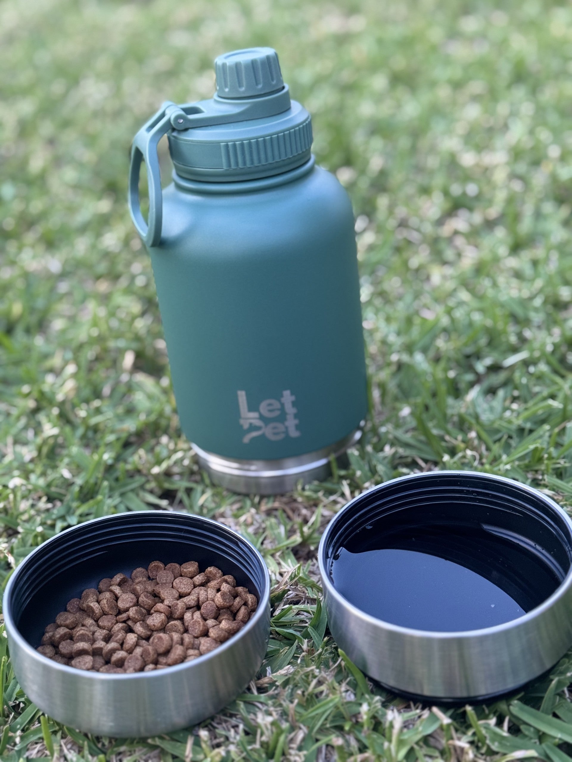 Green Stainless Steel Dog Bottle with Double Insulated Compartments